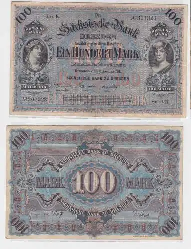 100 Mark Banknote sächsische Bank zu Dresden 2.Januar 1911 (145745)