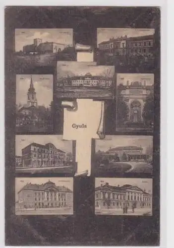 907242 Mehrbild Ak Gyula - Schule, Kirche, Denkmal usw. 1916