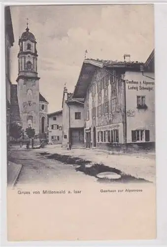 906812 Ak Gruss aus Mittenwald a. Isar - Gasthaus zur Alpenrose um 1900