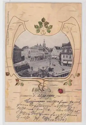907168 Rahmen Ak Eisleben - Platz mit Straßenbahn & Hotel zum goldenen Ring 1902