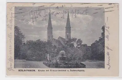 903811 Ak Berlin-Pankow - Kirche mit Kriegerdenkmal u. Schmuckplatz 1925