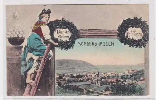 901428 Rahmen Ak Herzliche Grüße aus Thüringen - Sondershausen 1908