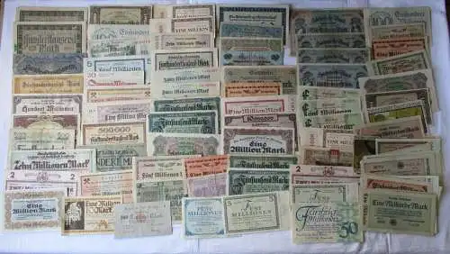 Sammlung mit 100 Banknoten Großnotgeld Inflation 1911 bis 1923 (113137)