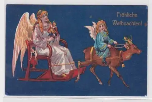 907032 Ak Fröhliche Weihnachten - Engel mit Schlitten und Rentier 1913