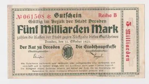 5 Milliarden Mark Banknote Stadthauptkasse Dresden 15.10.1923 (165450)
