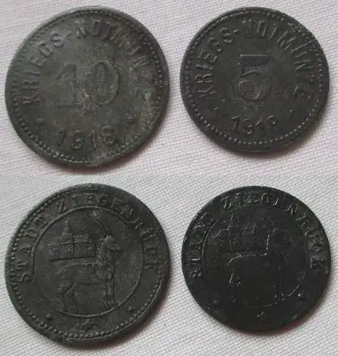 5 und 10 Pfennig Zink Notgeld Münzen Stadt Ziegenrück 1918 (153067)