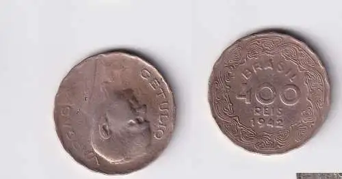 400 Reis Nickelmünze Brasilien 1942 Cetulio Vargas ss (146389)
