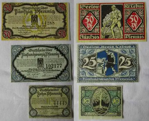 10, 25 & 50 Pfennig Banknoten Notgeld Seelow Kreis Lebus 1920 (108943)