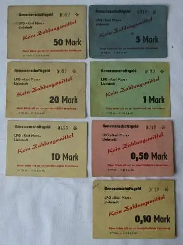 7 Banknoten 0,10 bis 20 Mark DDR LPG Geld "Karl Marx" Liebstedt  (153563)