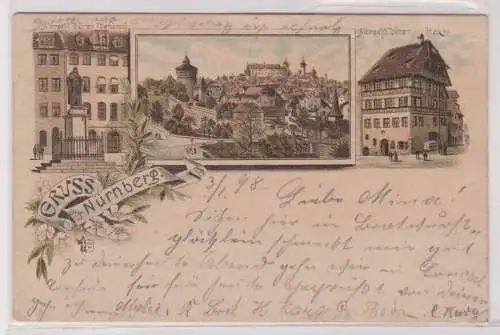 77410 Lithographie AK Gruss aus Nürnberg - Albrecht Dürer-Haus und -Denkmal 1898