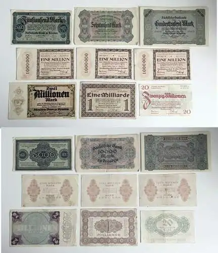 9 x Banknoten Inflation Stadt Dresden 1923 (155000)