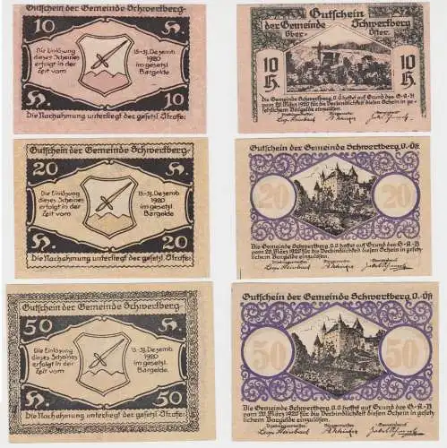 10,20 und 50 Heller Banknoten Notgeld Gemeinde Schwertberg 1920 (154587)