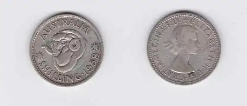 1 Schilling Silber Münze Australien Merino Widder 1958 (119743)