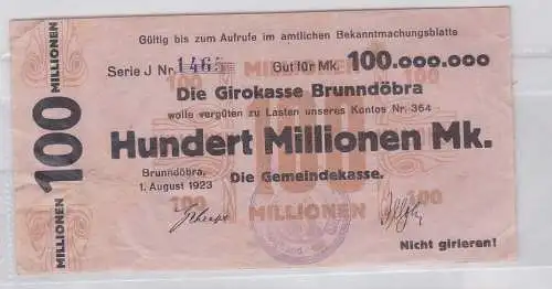 100 Millionen Mark Banknote Girokasse Brunndöbra 1.08.1923 (118812)