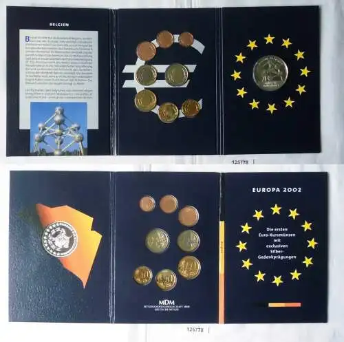 KMS Euro Kursmünzensatz 2002 von Belgien mit Silber-Gedenkprägung (125778)
