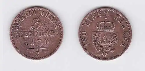 3 Pfennige Kupfer Münze Preussen Wilhelm I 1870 C (117465)