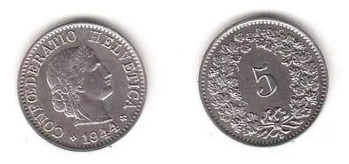 5 Rappen Nickel Münze Schweiz 1944 B (114625)