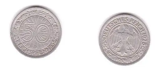 50 Pfennig Nickel Münze Weimarer Republik 1928 D (119258)
