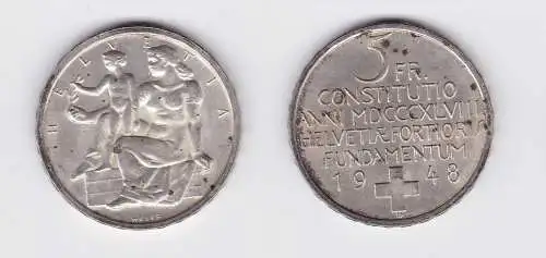 5 Franken Silber Münze Schweiz 100 Jahre Verfassung 1948 B (133616)