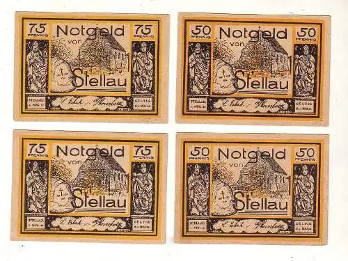 4 Banknoten 2 x 50 & 2 x 75 Pfennig Notgeld Stellau Ehrk & Hornfeldt (116526)