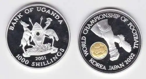 1000 Shillings Silber, Teilvergoldet Münze Uganda 2001 Fussball WM 2002 (141215)