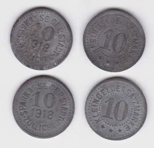 2 x 10 Pfennig Zink Münzen Notgeld Stadtsparkasse Züllichau 1918 (140649)