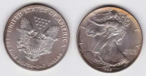 1 Dollar Silber Münze Silver Eagle USA 1992 1 Unze Feinsilber  (141575)