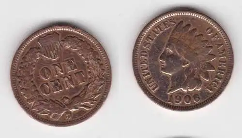 1 Cent Kupfer Münze USA 1906 (142704)