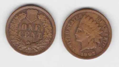 1 Cent Kupfer Münze USA 1907 (142609)