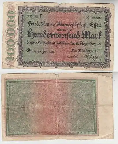 100000 Mark Banknote Stadt Essen Fried.Krupp 10.7.1923 (112939)
