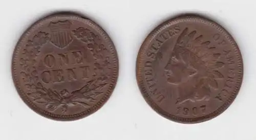 1 Cent Kupfer Münze USA 1907 (142676)