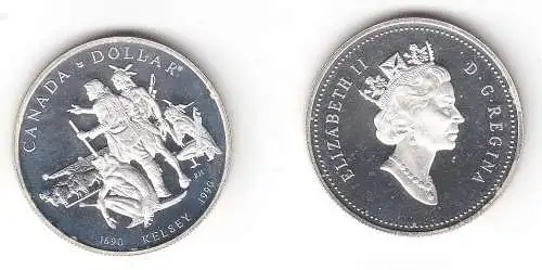 1 Dollar Silber Münze Canada Kanada Expedition Henry Kelsey 1990 (113088)