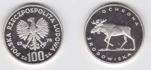 100 Zloty Silber Münze Polen Elch 1978 PP (131081)