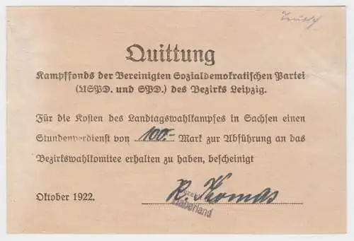 Quittung Kampffonds der Vereinigten Sozialdemokratischen Partei Leipzig (84795)
