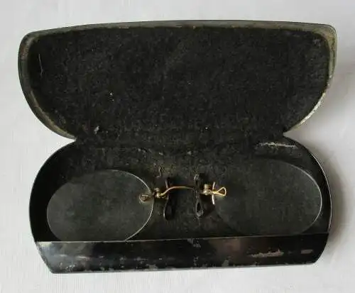 antiker Kneifer / Zwicker Nasenbrille Lesebrille Leipzig um 1900 + Etui (133950)