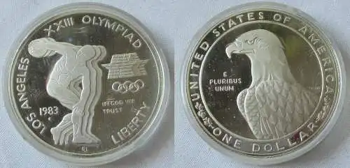 1 Dollar Silber Münze USA 1983 XXII Olympiade Los Angeles 1984 Diskus (114477)
