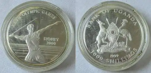 1000 Shillings Silber Münze Uganda 1999 Olympiade Sydney 2000 Speerwurf (104797)