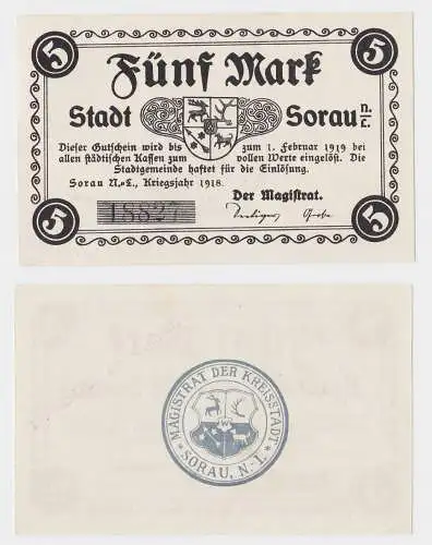 5 Mark Banknote Notgeld Stadt Sorau N.L. Żary 1918 (115977)