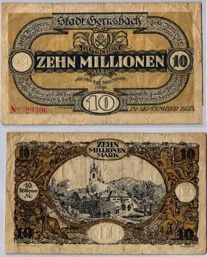 10 Millionen Mark Banknote Stadt Gernsbach September 1923 (122501)