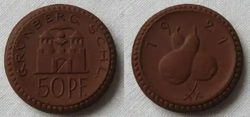 50 Pfennig Porzellan Notgeld Münze Grünberg Schlesien 1921 (135220)