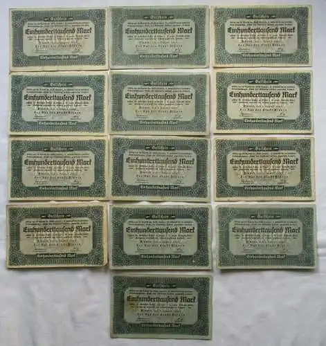 13 x 100000 Mark Banknote Inflation Stadt Plauen 1.8.1923 (108870)