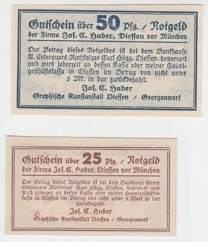 25 & 50 Pfennig Banknoten Notgeld Firma Jos.C.Huber Diessen um 1921 (108126)