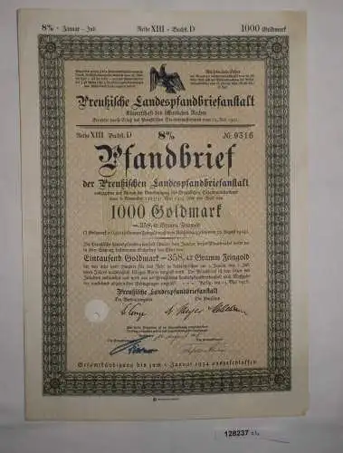 1000 Goldmark Aktie Preußische Landespfandbriefanstalt Berlin 13.5.1928 (128237)