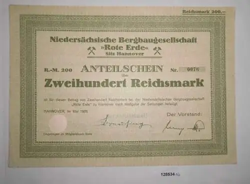 200 RM Aktie Niedersächsische Bergbaugesellschaft Rote Erde Hannover (128534)