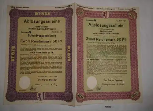 12,5 RM Auslosungsschein Sächsische Landeshauptstadt Dresden 10.4.1929 (121392)