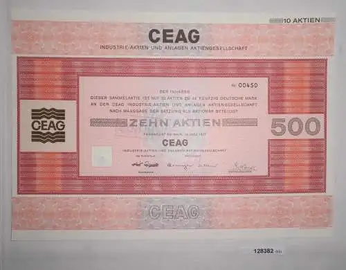 50 Mark zehn Aktien CEAG Industrie-Aktien & Anlagen Frankfurt Juli 1977 (128382)
