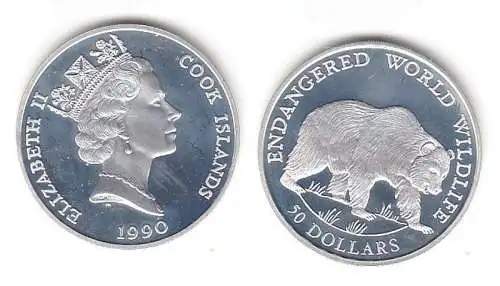 50 Dollar Silber Münze Cook Inseln Bär 1990 (109996)