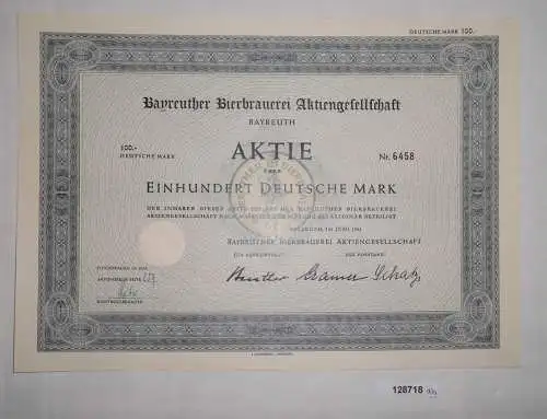 100 Mark Aktie Bayreuther Bierbrauerei AG Juni 1953 (128718)