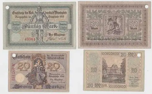 20 und 50 Mark Banknoten Notgeld Stadt Wiesbaden 1918 (140242)