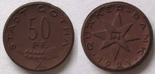 50 Pfennig Porzellan Notgeld Thüringen Gotha 1921 (128412)